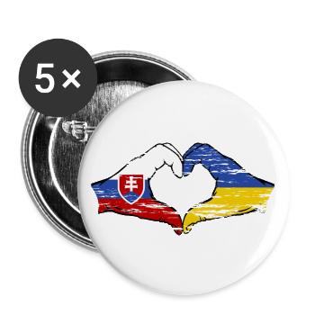 Slovaquie Ukraine drapeau mains forme de coeur utilisé - Lot de 5 grands badges (56 mm) - blanc - Devant