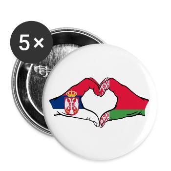 Serbien Belarus Flagge Hände Herzform - Buttons groß 56 mm (5er Pack) - Weiß - Vorne