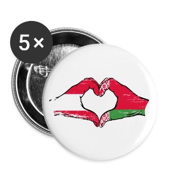 Österreich Belarus Flagge Hände Herzform used - Buttons groß 56 mm (5er Pack) - Weiß - Vorne