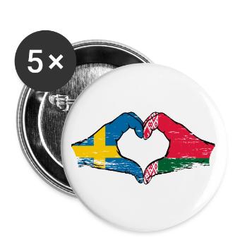 Sweden Belarus Flag Hands Heart Shape Used - Buttons large 2.2''/56 mm (5-pack) - white - Front