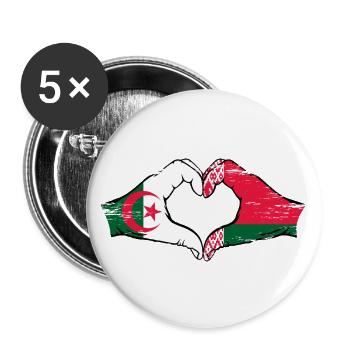 Algerien Belarus Flagge Hände Herzform used - Buttons groß 56 mm (5er Pack) - Weiß - Vorne