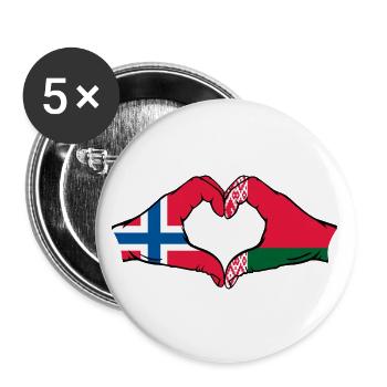 Norwegen Belarus Flagge Hände Herzform - Buttons groß 56 mm (5er Pack) - Weiß - Vorne