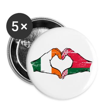 Irlande Biélorussie drapeau mains coeur forme utilisé - Lot de 5 grands badges (56 mm) - blanc - Devant