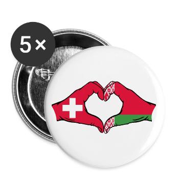 Schweiz Belarus Flagge Hände Herzform - Buttons groß 56 mm (5er Pack) - Weiß - Vorne