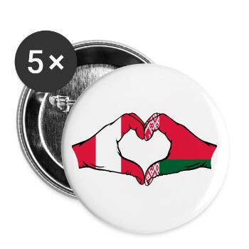 Peru Belarus Flagge Hände Herzform - Buttons groß 56 mm (5er Pack) - Weiß - Vorne