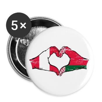 Peru Belarus Flagge Hände Herzform used - Buttons groß 56 mm (5er Pack) - Weiß - Vorne