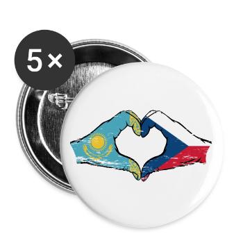 Kazakhstan République tchèque drapeau mains coeur forme utilisé - Lot de 5 grands badges (56 mm) - blanc - Devant