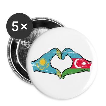 Kazakhstan Azerbaïdjan Drapeau Mains Coeur Utilisé - Lot de 5 grands badges (56 mm) - blanc - Devant