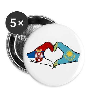Serbia Kazakhstan Flag Hands Heart Shape - Buttons large 2.2''/56 mm (5-pack) - white - Front