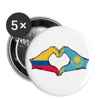 Colombie Kazakhstan drapeau mains forme de coeur - Lot de 5 grands badges (56 mm) - blanc - Devant