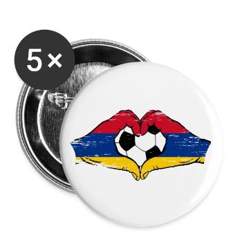 Drapeau arménien, football, mains, forme coeur, utilisé - Lot de 5 grands badges (56 mm) - blanc - Devant
