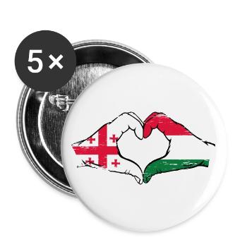 Géorgie Hongrie drapeau mains forme de coeur utilisé - Lot de 5 grands badges (56 mm) - blanc - Devant