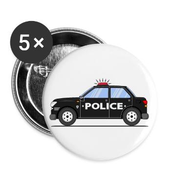 Voiture de police noire - Lot de 5 grands badges (56 mm) - blanc - Devant