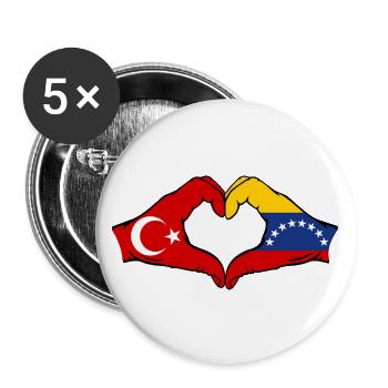 Türkiye Venezuela Flag Hands Heart Shape - Buttons large 2.2''/56 mm (5-pack) - white - Front