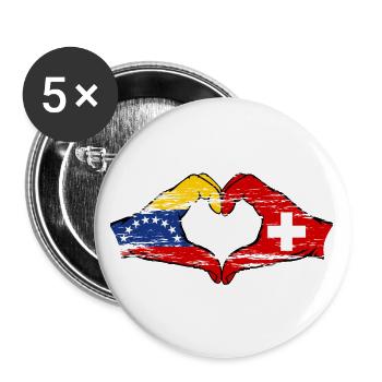 Venezuela Suisse Drapeau Mains Coeur Forme Utilisé - Lot de 5 grands badges (56 mm) - blanc - Devant