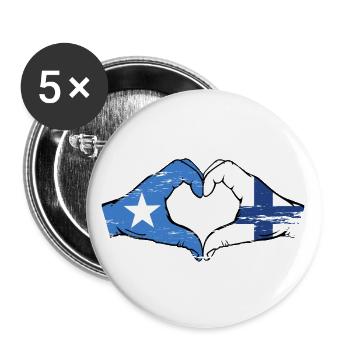 Somalie Finlande drapeau mains forme de coeur utilisé - Lot de 5 grands badges (56 mm) - blanc - Devant