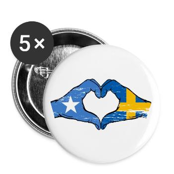 Somalie Suède drapeau mains forme de coeur utilisé - Lot de 5 grands badges (56 mm) - blanc - Devant