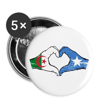 Algeria Somalia Flag Hands Heart Shape Used - Buttons large 2.2''/56 mm (5-pack) - white - Front