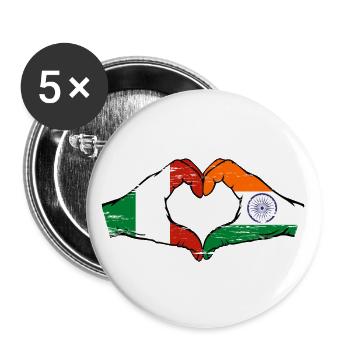 Italy India Flag Hands Heart Shape Used - Buttons large 2.2''/56 mm (5-pack) - white - Front