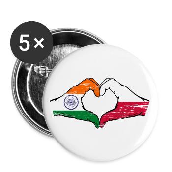 India Poland Flag Hands Heart Shape Used - Buttons large 2.2''/56 mm (5-pack) - white - Front