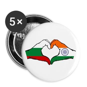 Bulgaria India Flag Hands Heart Shape - Buttons large 2.2''/56 mm (5-pack) - white - Front