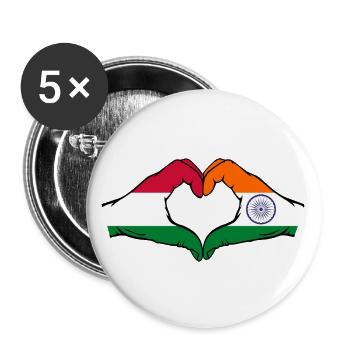 Hungary India Flag Hands Heart Shape - Buttons large 2.2''/56 mm (5-pack) - white - Front