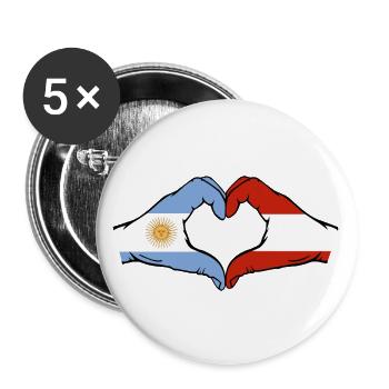 Argentine Autriche Drapeau Mains Coeur Forme - Lot de 5 grands badges (56 mm) - blanc - Devant