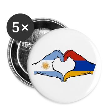 Argentine Arménie Drapeau Mains Coeur Forme - Lot de 5 grands badges (56 mm) - blanc - Devant