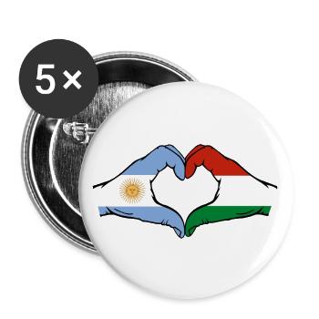 Argentinien Ungarn Flagge Hände Herzform - Buttons groß 56 mm (5er Pack) - Weiß - Vorne