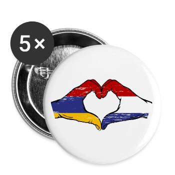 Arménie Hollande Drapeau Mains Coeur Forme Utilisé - Lot de 5 grands badges (56 mm) - blanc - Devant
