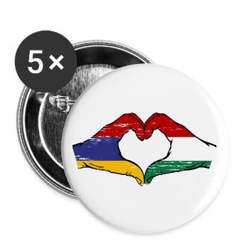 Armenien Ungarn Flagge Hände Herzform used - Buttons groß 56 mm (5er Pack) - Weiß - Vorne