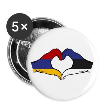 Armenien Estland Flagge Hände Herzform - Buttons groß 56 mm (5er Pack) - Weiß - Vorne