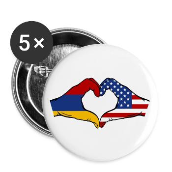 Armenia USA Flag Hands Heart Shape - Buttons large 2.2''/56 mm (5-pack) - white - Front