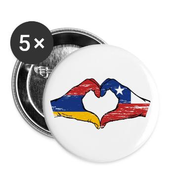 Arménie Chili drapeau mains forme de coeur utilisé - Lot de 5 grands badges (56 mm) - blanc - Devant