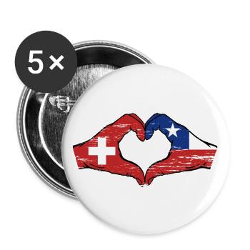 Suisse Chili Drapeau Mains Coeur Forme Utilisé - Lot de 5 grands badges (56 mm) - blanc - Devant
