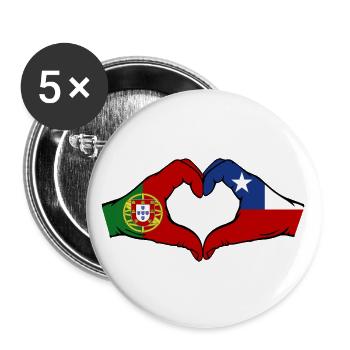 Portugal Chili Drapeau Mains Coeur Forme - Lot de 5 grands badges (56 mm) - blanc - Devant