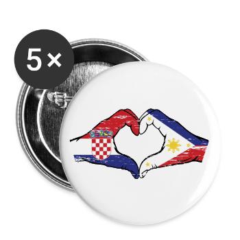 Kroatien Philippinen Flagge Hände Herzform used - Buttons groß 56 mm (5er Pack) - Weiß - Vorne