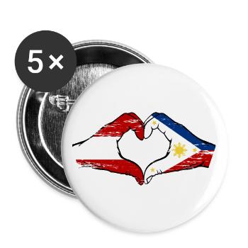 Österreich Philippinen Flagge Hände Herzform used - Buttons groß 56 mm (5er Pack) - Weiß - Vorne