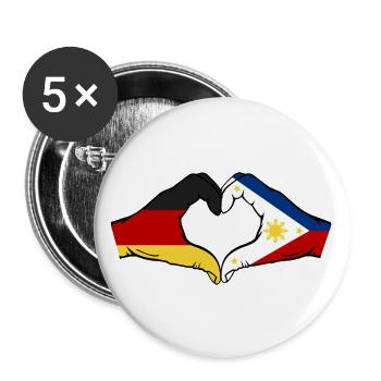 Deutschland Philippinen Flagge Hände Herzform - Buttons groß 56 mm (5er Pack) - Weiß - Vorne