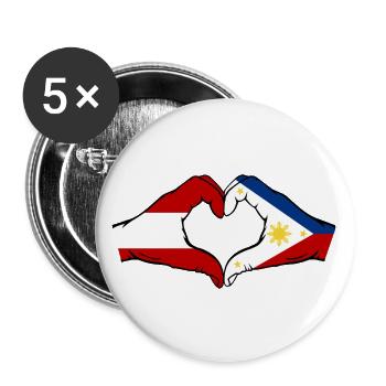 Österreich Philippinen Flagge Hände Herzform - Buttons groß 56 mm (5er Pack) - Weiß - Vorne