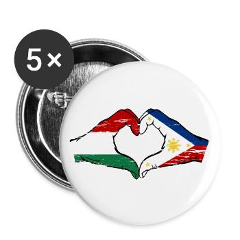 Hungary Philippines Flag Hands Heart Shape Used - Buttons large 2.2''/56 mm (5-pack) - white - Front
