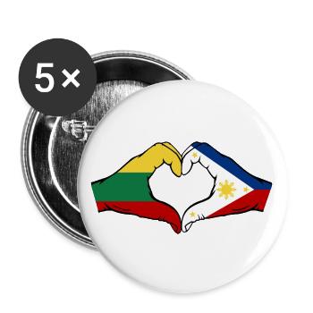 Litauen Philippinen Flagge Hände Herzform - Buttons groß 56 mm (5er Pack) - Weiß - Vorne