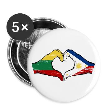 Litauen Philippinen Flagge Hände Herzform used - Buttons groß 56 mm (5er Pack) - Weiß - Vorne