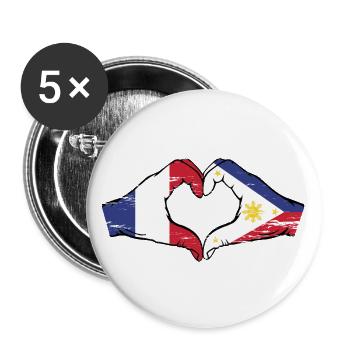 Frankreich Philippinen Flagge Hände Herzform used - Buttons groß 56 mm (5er Pack) - Weiß - Vorne