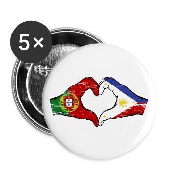 Portugal Philippinen Flagge Hände Herzform used - Buttons groß 56 mm (5er Pack) - Weiß - Vorne