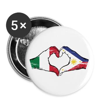 Italien Philippinen Flagge Hände Herzform used - Buttons groß 56 mm (5er Pack) - Weiß - Vorne