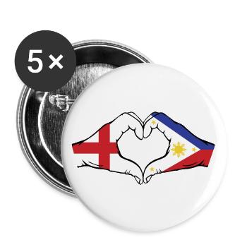 England Philippines Flag Hands Heart Shape - Buttons large 2.2''/56 mm (5-pack) - white - Front