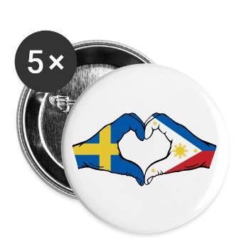 Sweden Philippines Flag Hands Heart Shape - Buttons large 2.2''/56 mm (5-pack) - white - Front
