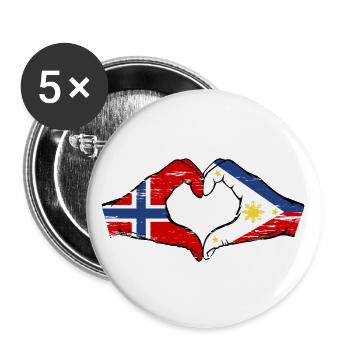 Norwegen Philippinien Flagge Hände Herzform used - Buttons groß 56 mm (5er Pack) - Weiß - Vorne