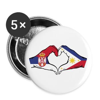 Serbie Philippines Drapeau Mains Coeur Forme - Lot de 5 grands badges (56 mm) - blanc - Devant